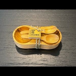 *NEW* BeHome Salt and Pepper Cellar with Spoons, Teak Wood